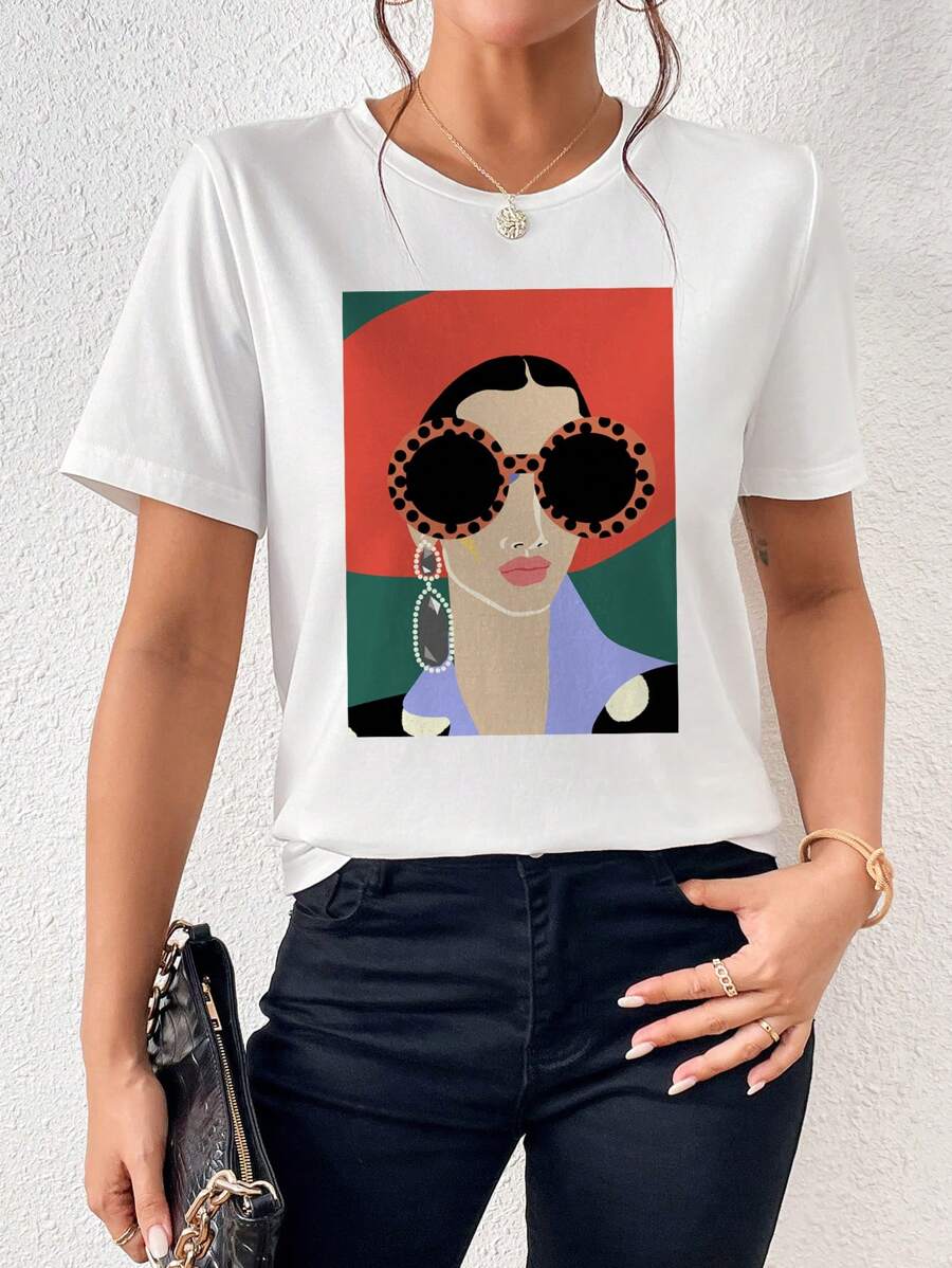 SHEIN Essnce Áo thun nữ Con số Giải trí - trắng - Xem 1