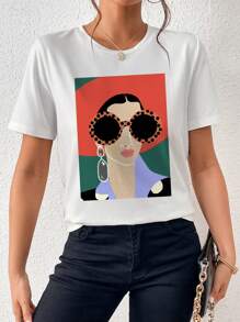 SHEIN Essnce Áo thun nữ Con số Giải trí - trắng - Xem 4