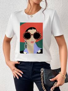 SHEIN Essnce Áo thun nữ Con số Giải trí - trắng - Xem 5