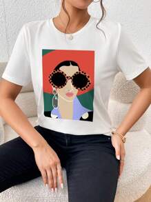 SHEIN Essnce Áo thun nữ Con số Giải trí - trắng - Xem 6