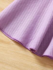 SHEIN Cô Gái Trẻ Đồ đan Ribbed Xoay eo Áo thun & quần đùi - Màu tím - Xem 4