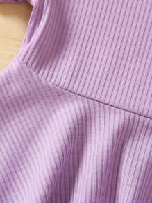 SHEIN Cô Gái Trẻ Đồ đan Ribbed Xoay eo Áo thun & quần đùi - Màu tím - Xem 5