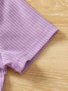 SHEIN Cô Gái Trẻ Đồ đan Ribbed Xoay eo Áo thun & quần đùi - Màu tím - Xem 6