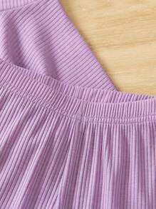 SHEIN Cô Gái Trẻ Đồ đan Ribbed Xoay eo Áo thun & quần đùi - Màu tím - Xem 7