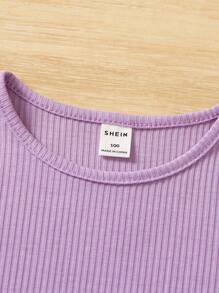 SHEIN Cô Gái Trẻ Đồ đan Ribbed Xoay eo Áo thun & quần đùi - Màu tím - Xem 8