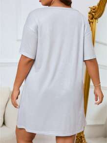 Doze Lane Plus Size Nightgowns & Sleepshirts Kartun Huruf - Light Grey - View 2