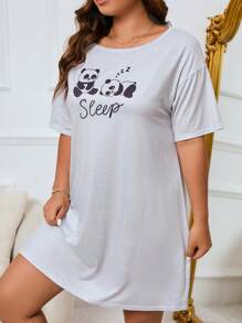 Doze Lane Plus Size Nightgowns & Sleepshirts Kartun Huruf - Light Grey - View 4