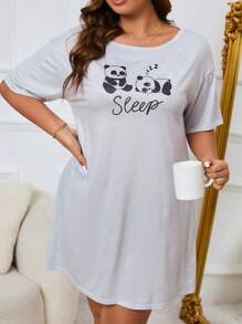 Doze Lane Plus Size Nightgowns & Sleepshirts Kartun Huruf - Light Grey - View 5