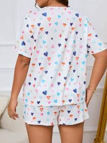 加爱心印花睡衣套装/睡衣套装白色套装 - 白色 - 查看 2