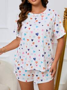 加爱心印花睡衣套装/睡衣套装白色套装 - 白色 - 查看 6