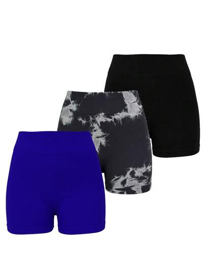 SHEIN Velisys 3入組紮染寬腰帶運動短褲