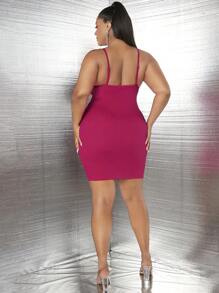 SHEIN SXY Talla grande Vestido ajustado de tirantes panel con encaje bustier - Rosa Fucsia - Ver 2