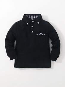 Chàng trai trẻ Kẻ sọc tương phản Túi Áo polo - màu đen - Xem 1