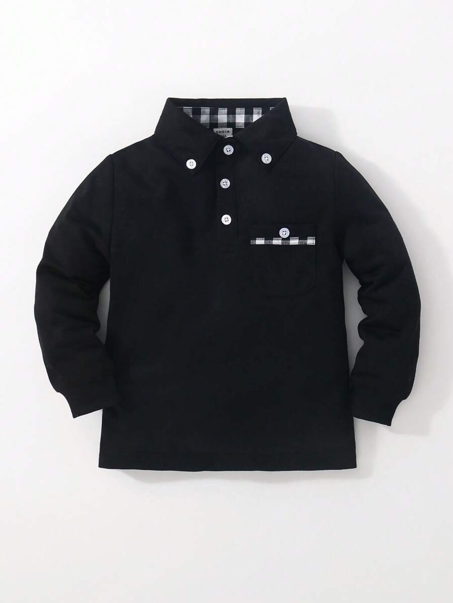 Chàng trai trẻ Kẻ sọc tương phản Túi Áo polo - màu đen - Xem 1