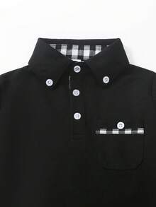 Chàng trai trẻ Kẻ sọc tương phản Túi Áo polo - màu đen - Xem 5