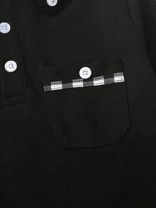 Chàng trai trẻ Kẻ sọc tương phản Túi Áo polo - màu đen - Xem 7