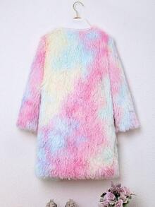 SHEIN Tween Girl 1pc Tie Dye Open Front Fuzzy Coat - Multicolor - View 2
