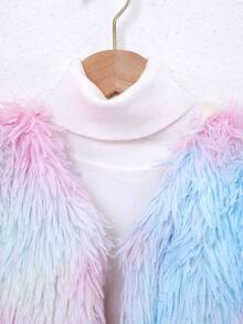 SHEIN Tween Girl 1pc Tie Dye Open Front Fuzzy Coat - Multicolor - View 7