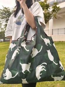 Cartoon Cat Foldable Shopping Bag For Supermarket, Large Capacity Grocery Bag For Travel, Picnic, Camping, Outdoor & Adventures - Multicolor - View 1