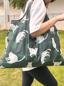 Cartoon Cat Foldable Shopping Bag For Supermarket, Large Capacity Grocery Bag For Travel, Picnic, Camping, Outdoor & Adventures - Multicolor - View 2