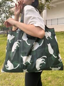 Cartoon Cat Foldable Shopping Bag For Supermarket, Large Capacity Grocery Bag For Travel, Picnic, Camping, Outdoor & Adventures - Multicolor - View 4