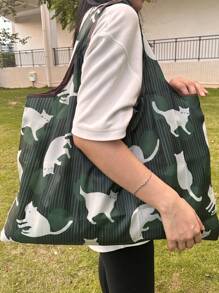 Cartoon Cat Foldable Shopping Bag For Supermarket, Large Capacity Grocery Bag For Travel, Picnic, Camping, Outdoor & Adventures - Multicolor - View 5