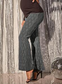 SHEIN 孕婦可調節腰圍喇叭褲 - 銀色 - 查看 3