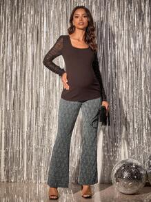 SHEIN 孕婦可調節腰圍喇叭褲 - 銀色 - 查看 5