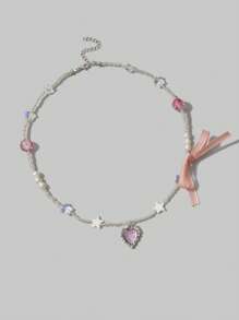 ROMWE Kawaii 1入組時尚鐵合金心&星形裝飾項鍊適合女士日常裝飾