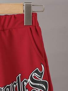 Tween Boy Letter Graphic Baseball Collar Shirt & Shorts Without Tee - Red - View 4