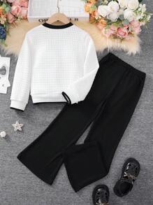 SHEIN 女大童拼接邊翻蓋細節夾克&喇叭褲 - 黑與白 - 查看 2