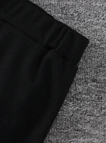 SHEIN 女大童拼接邊翻蓋細節夾克&喇叭褲 - 黑與白 - 查看 6