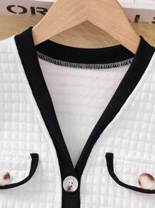 SHEIN 女大童拼接邊翻蓋細節夾克&喇叭褲 - 黑與白 - 查看 7