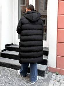 EURMUSE Plus Zip Up Hooded Longline Puffer Coat, For Winter - Black - View 2