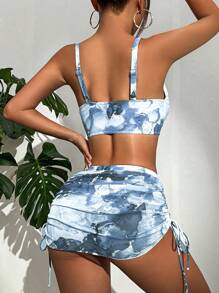 Swim EVENT Marble Print Bikini Set For Summer With Beach Skirt - Grey - View 2