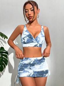Swim EVENT Marble Print Bikini Set For Summer With Beach Skirt - Grey - View 3