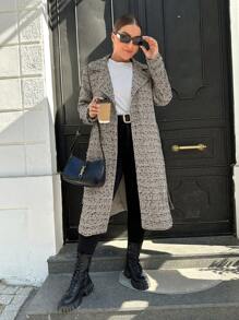 SHEIN Cottnline Plus Lapel Collar Belted Overcoat - Beige - View 4