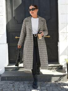 SHEIN Cottnline Plus Lapel Collar Belted Overcoat - Beige - View 5