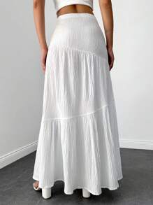 EURMUSE High Waist Ruffle Hem Solid Skirt - White - View 2