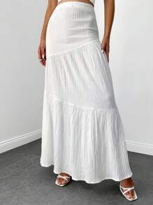 EURMUSE High Waist Ruffle Hem Solid Skirt - White - View 3