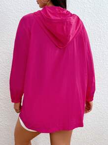 SHEIN EZwear 大碼字母圖案拉鏈開襟連帽防風夾克