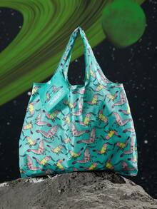 Rick and Morty X SHEIN 卡通圖案時尚可折疊購物袋 - 黑色 - 查看 2