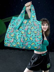 Rick and Morty X SHEIN 卡通圖案時尚可折疊購物袋 - 黑色 - 查看 6