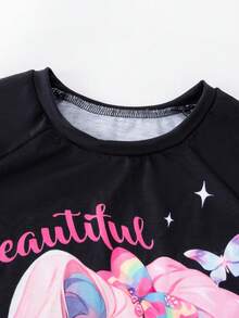 SHEIN Cô gái Tween Đồ họa Hình Tay Raglan Đầm nỉ - màu đen - Xem 5