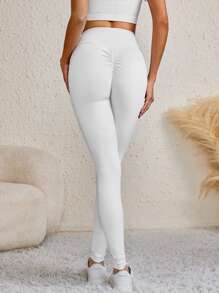 SHEIN Tall 素色寬腰帶緊身打底褲 - 白色 - 查看 2