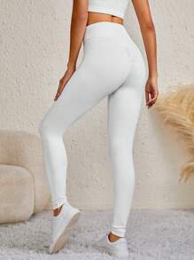SHEIN Tall 素色寬腰帶緊身打底褲 - 白色 - 查看 3