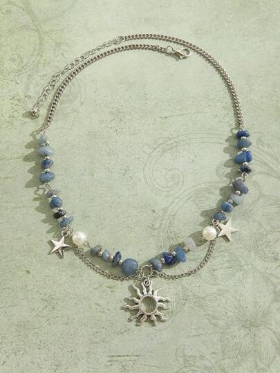 Fairycore 1pc Fashion Sun & Star Decor Beaded Necklace For Women For Daily Decoration