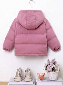 SHEIN 年轻女孩休闲可爱连帽棉服外套 - 粉色 - 查看 2