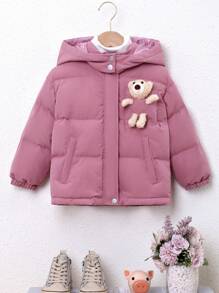 SHEIN 年轻女孩休闲可爱连帽棉服外套 - 粉色 - 查看 4