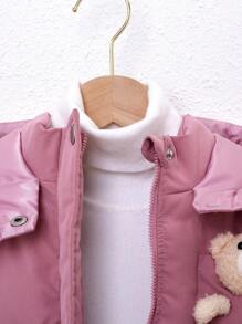 SHEIN 年轻女孩休闲可爱连帽棉服外套 - 粉色 - 查看 6